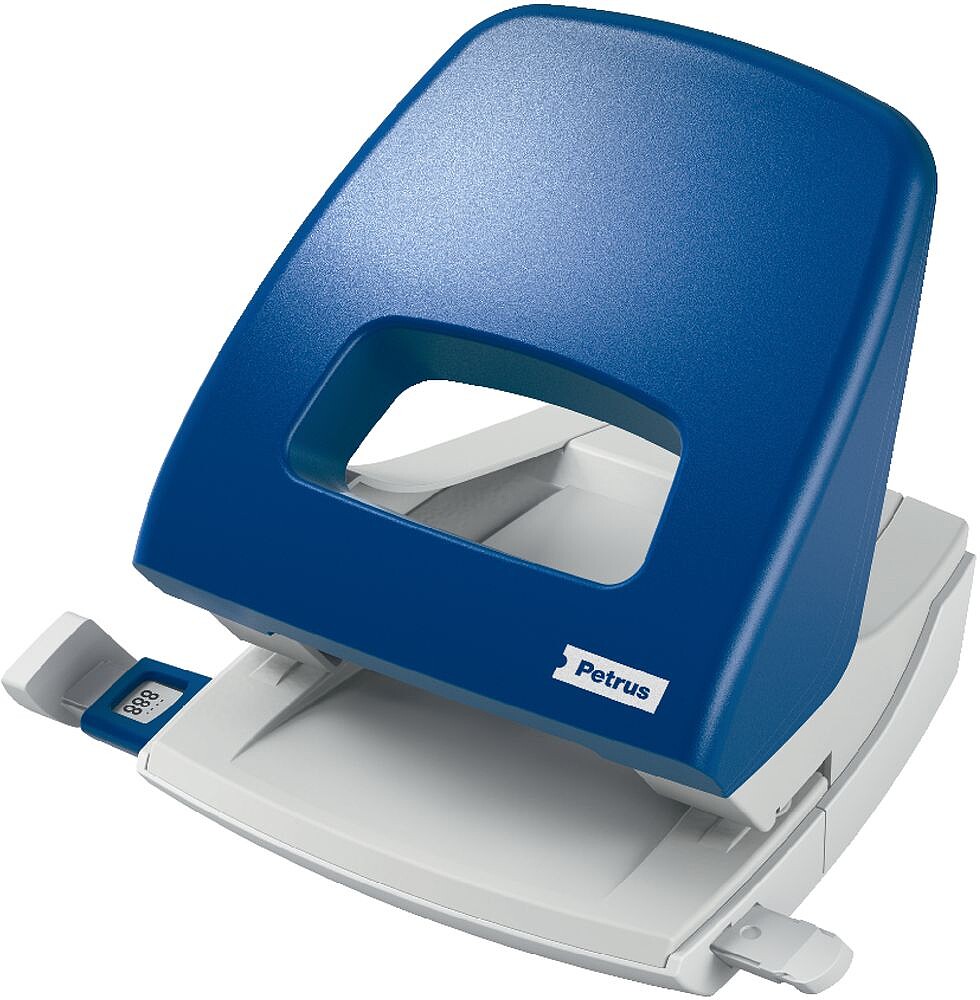 Petrus 85 Taladro Perforador - Até 25 Folhas - Marcas de Formato - Esvaziamento Fácil - Punções 5,5mm - Azul 623349