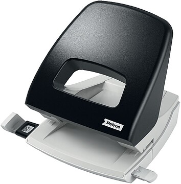Petrus 85 Taladro Perforador - Até 25 Folhas - Marcas de Formato - Esvaziamento Fácil - Punções 5,5mm - Cor Preta 623351