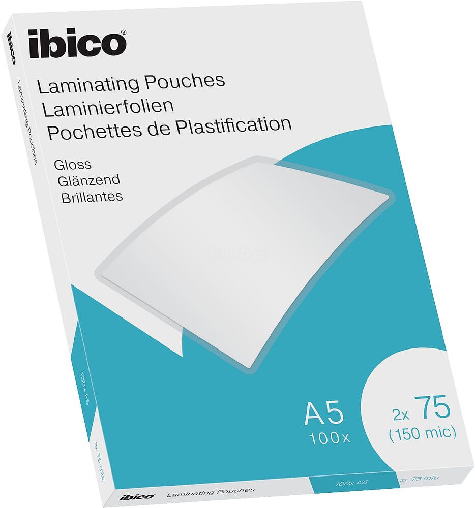 Ibico Caixa de 100 Laminas para Plastificar Brilhante A5 75 Micras - Acabamento Brilhante - Plastifica Papel, Fotos, Cartões de Visita, Materiais Escolares e Mais - Transparentes 627314