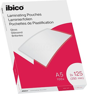 Ibico Caixa de 100 Laminas de Plastificar Gloss A5 125 Micras - Acabamento Cristalino de Alto Brilho - Plastifica Papel, Fotos, Cartões de Visita, Recursos Escolares e Mais - Cor Cristal 627315