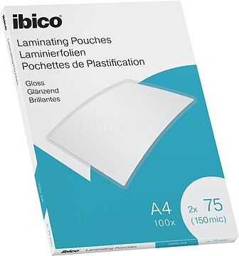 Caixa Ibico de 100 Laminas de Plastificar Gloss A4 75 Micras - Acabamento Cristalino de Alto Brilho - Plastifica Papel, Fotos, Cartões de Visita, Recursos Escolares e Mais - Cor Transparente 627316