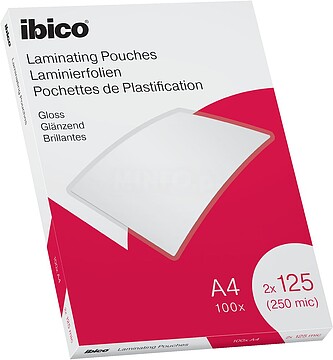 Caixa Ibico de 100 Laminas de Plastificar Gloss A4 125 Micras - Acabamento Cristalino de Alto Brilho - Plastifica Papel, Fotos, Cartões de Visita, Recursos Escolares e Mais - Cor Cristal 627318