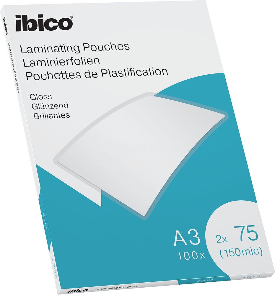 Caixa Ibico de 100 lâminas de plastificar Gloss A3 75 Micras - Acabamento Cristalino de Alto Brilho - Cor Transparente 627319