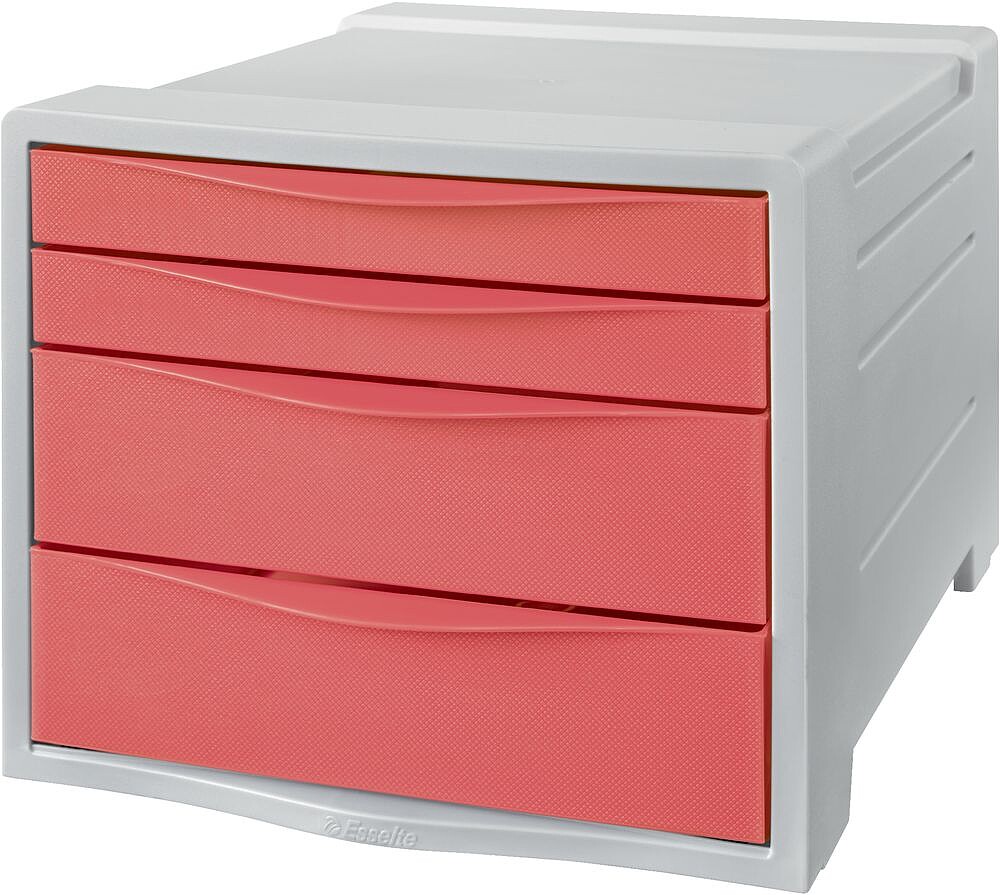 Esselte Colour’Breeze Gaveteiro de 4 Gavetas - 2 Medidas de Gaveta - Deslizamento Suave - Base com Borracha Antiderrapante - Cor Cinza/Coral 628457
