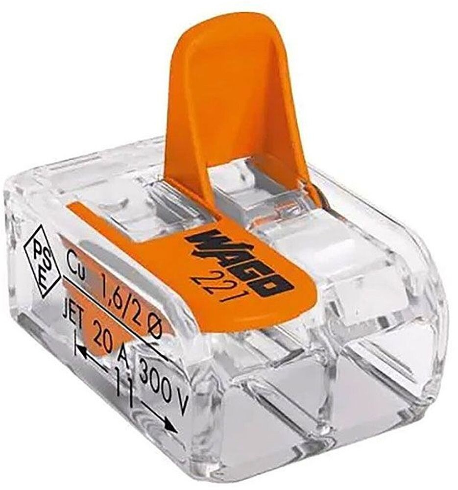 Conector Rápido com Ala Vanta 2 Condutores, Ø Máximo 4 mm², 450 V, 32 A; Transparente; 13,2 x 18,6 x 8,4 mm G-63133