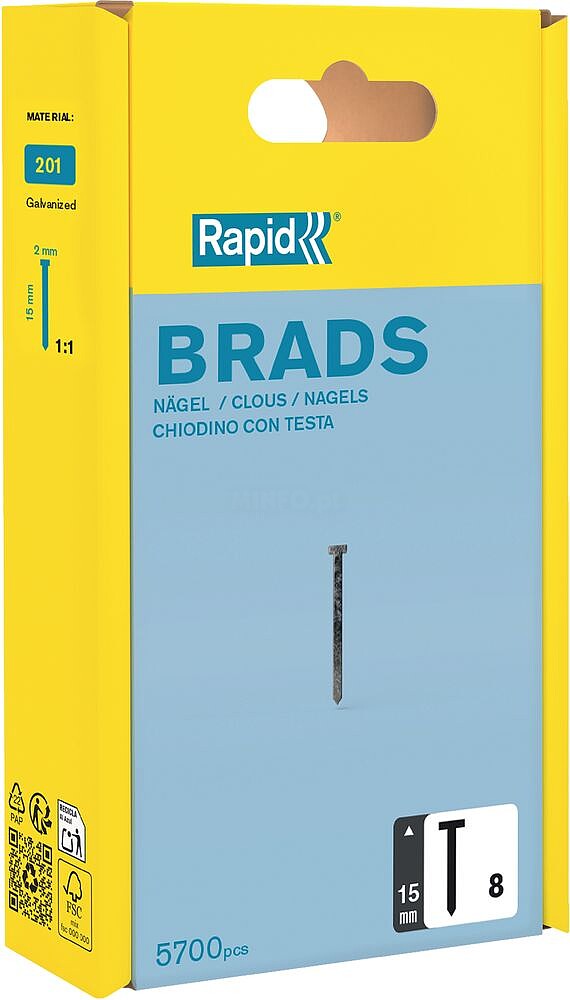 Prego 8/ 15 mm Galvanizado Brad, 5700 unid G-20551