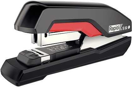 Rapid Supreme S50 Agrafador de Mesa - Até 50 Folhas - Para Grampas 24/6-8+, 26/6-8+ - Grampeamento Plano e Prensado - Cor Preto/Vermelho 5000544