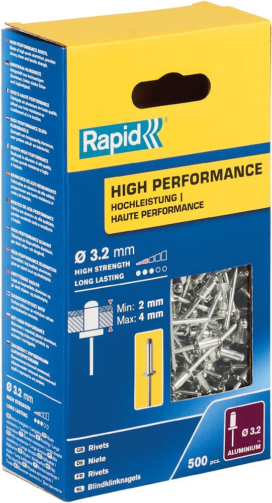 Caixa 500 Remaches Ø3.2X8mm - Alto Desempenho 5001431 Rapid G-19828