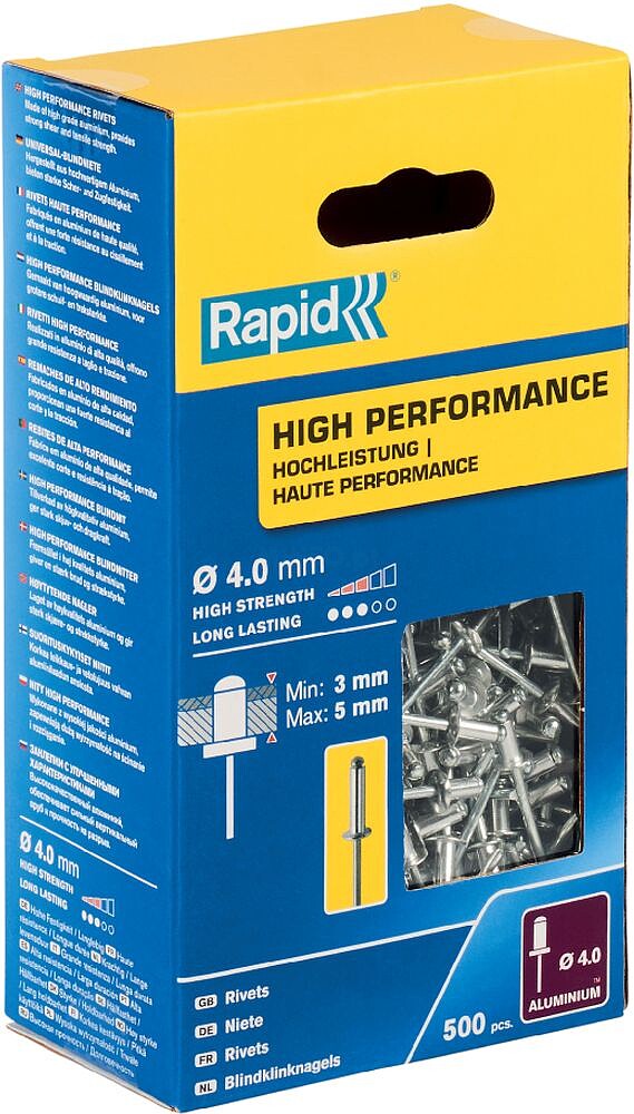 Caixa 500 Remaches Ø4X8mm - Alto Desempenho 5001432 Rapid G-19829