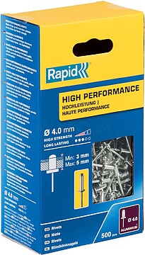 G-19829 : 19829 CAIXA 500 REMACHES Ø4X8mm - ALTO DESEMPENHO 5001432 RAPID