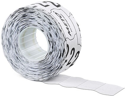 9506166 : Etiquetas meto brancas 26 16 mm, troqueladas, adesivo permanente, rolo de 1000 unidades