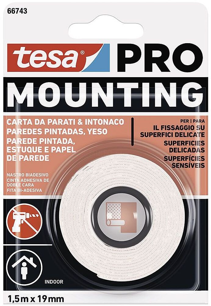 Cinta Dobra Face Fixação para Parede Pintada 1,5m x 19mm 66743 Tesa G-47265