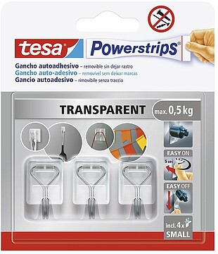 G-47023 : 47023 GANCHO AUTOCOLANTE POWERSTRIPS S, TRANSPARENTE