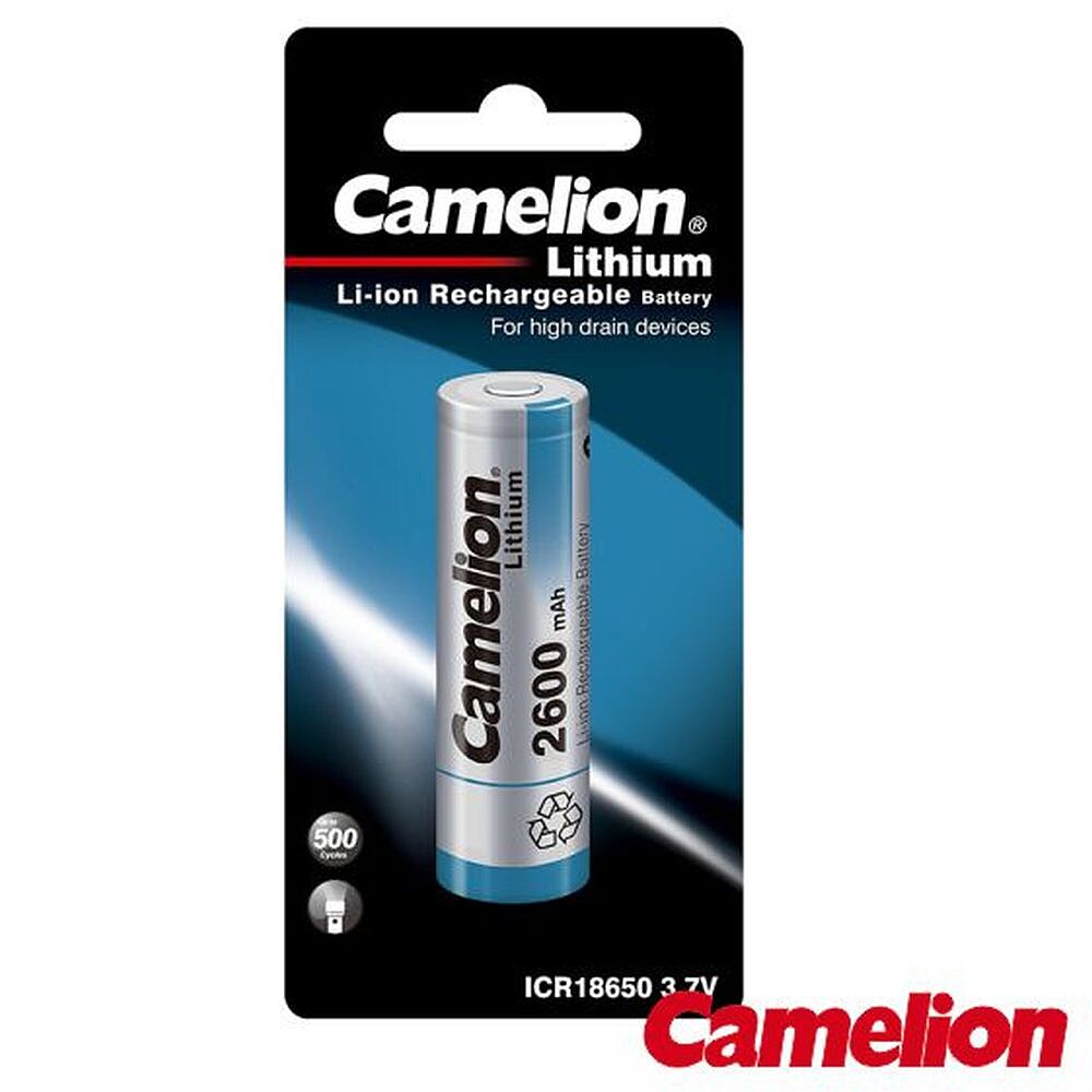 Bateria Lítio Recarregável 18650 3.7V 2600mA CAMELION G-BAT18650F-26