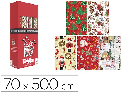 01027002 : Papel fantasia basika natal rolo largura 70 cm comprimento 5 m desenhos sortidos gramagem 50 gr