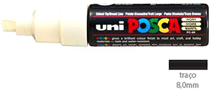 Marcador de Pintura Posca PC-8K - Ponta Biselada Acrílica 8mm - Tinta à Base de Água - Resistente à Luz - Não Permanente - Cor Marfim