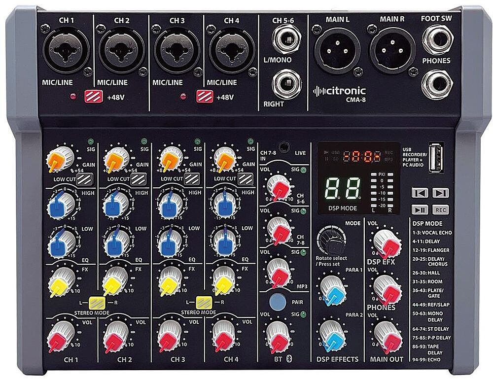 Mesa de Som Compacta Cma-8 com Dsp Fx e Bt/Usb