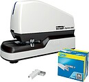 Grampeador Elétrico Rapid Optima 60E de Mesa + Caixa com 5000 Grampas - Até 60 Folhas - Adaptador de Rede Incluído - Cor Branca