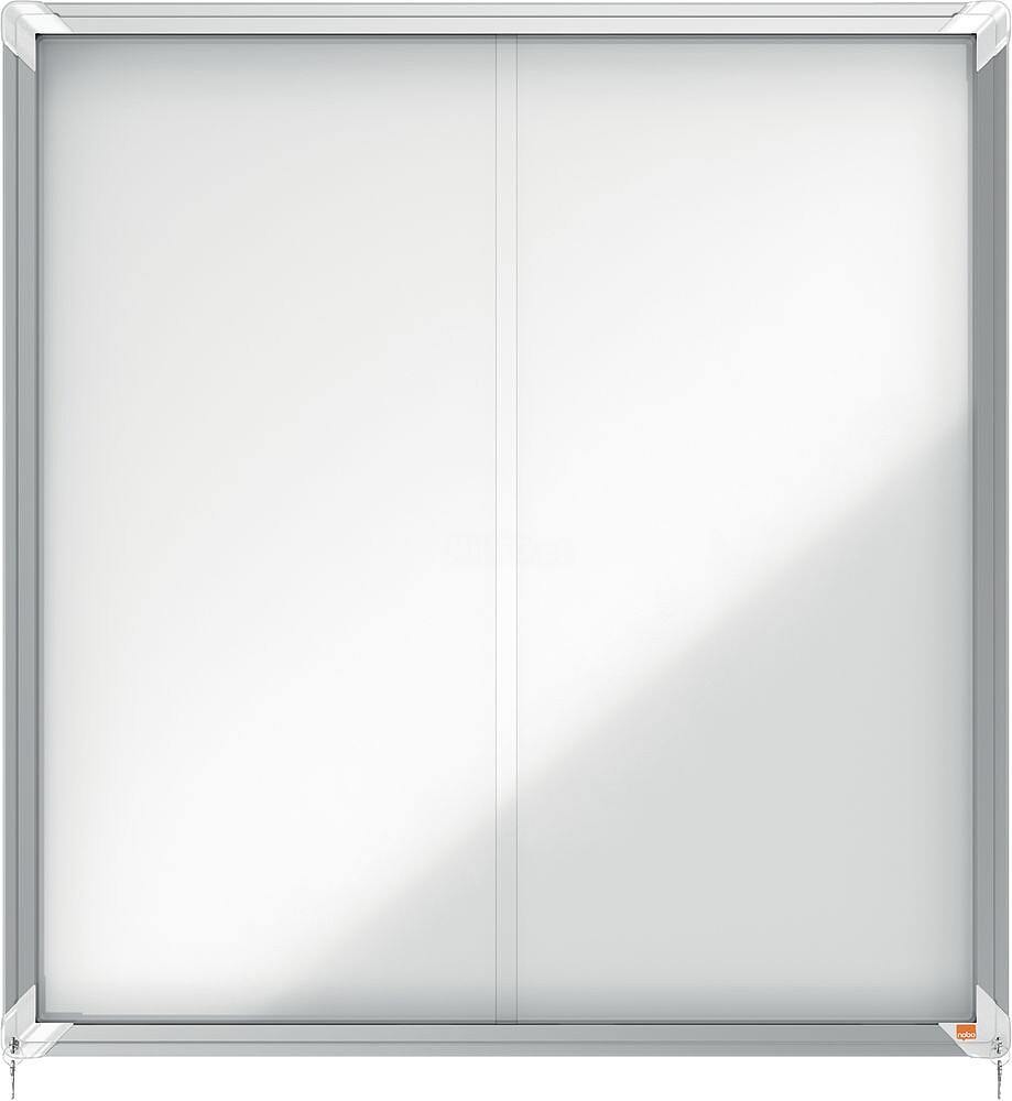 Nobo Vitrina Interior para 12 Folhas A4 com Superfície Magnética e Porta Deslizante - 997x972x54mm - Superfície Branca Metálica e Magnética de Borracha Seca - Estrutura de Alumínio - Portas de Vidro de Segurança - Cor Branca