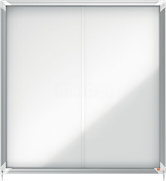 Nobo Vitrina Interior para 12 Folhas A4 com Superfície Magnética e Porta Deslizante - 997x972x54mm - Superfície Branca Metálica e Magnética de Borracha Seca - Estrutura de Alumínio - Portas de Vidro de Segurança - Cor Branca