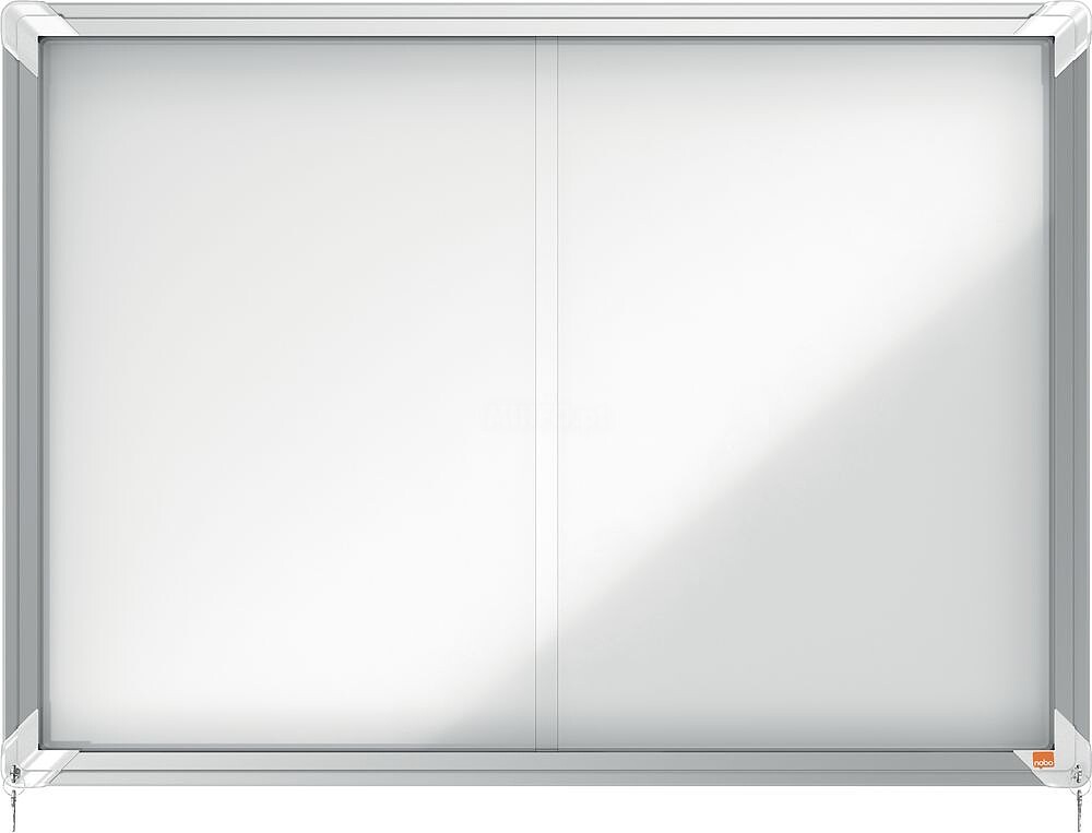 Nobo Vitrina Interior para 8 Folhas A4 com Superfície Magnética e Porta Deslizante - 689x972x54mm - Superfície Branca Metálica e Magnética de Borracha Seca - Moldura de Alumínio - Portas de Vidro de Segurança Deslizantes - Cor Branca