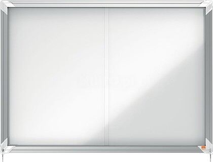 Nobo Vitrina Interior para 8 Folhas A4 com Superfície Magnética e Porta Deslizante - 689x972x54mm - Superfície Branca Metálica e Magnética de Borracha Seca - Moldura de Alumínio - Portas de Vidro de Segurança Deslizantes - Cor Branca
