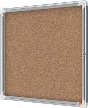 Vitrina Nobo para 6 folhas A4 com superfície de cortiça - 752x692x37mm - Porta de vidro de segurança - Moldura de alumínio - Cor natural