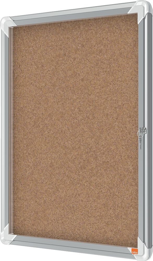 Vitrina Nobo para 4 Folhas A4 com Superfície de Cortiça - 532x692x37mm - Porta de Vidro de Segurança - Moldura de Alumínio - Cor Natural