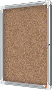 Vitrina Nobo para 4 Folhas A4 com Superfície de Cortiça - 532x692x37mm - Porta de Vidro de Segurança - Moldura de Alumínio - Cor Natural