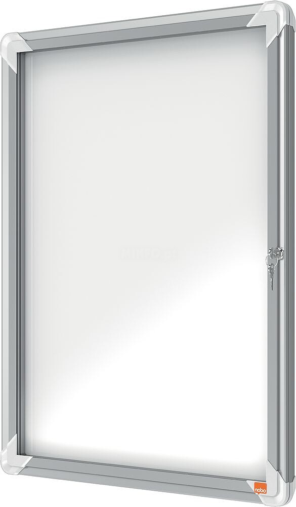 Vitrina Nobo para 4 Folhas A4 com Superfície Magnética Branca - 532x692x37mm - Porta de Vidro de Segurança - Moldura de Alumínio - Cor Branca