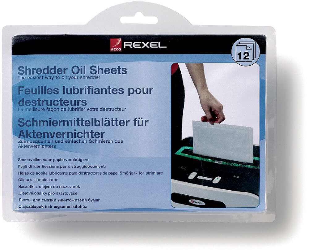 Pack Rexel de 12 Folhas Lubrificantes para Trituradoras 2101948