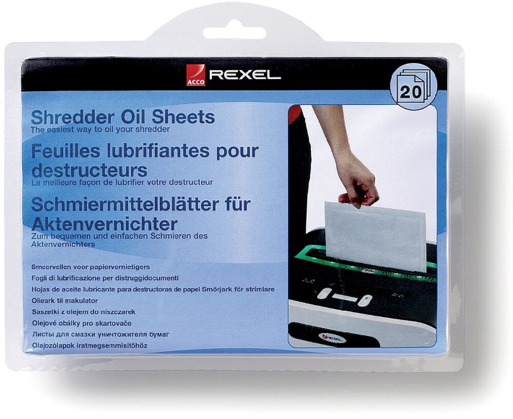 Folhas Lubricantes Rexel para Destruidora Embalagem de 20 Folhas Formato A5 2101949