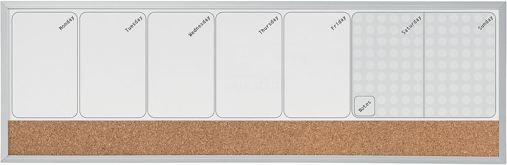 Planificador Semanal de Pizarra Magnética Pequena Nobo 585x190mm - Tira de Cortiça - Almofadas Adesivas e Ímãs para Montagem - Inclui Marcador 1903780