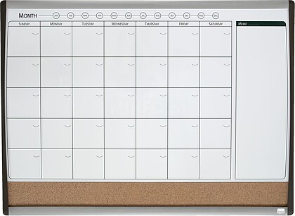 Planificador Nobo, Pizarra Magnética Pequena com Painel de Avisos de Cortiça 585x430mm - Semanal e Mensal - Moldura Prateada e Preta - Inclui Marcador 1903813