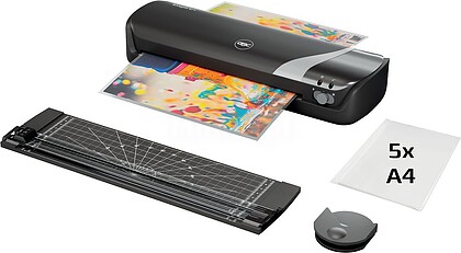 Conjunto GBC Inspire+ A4 de Plastificadora + Recorte de Cantos + Tesoura + Pacote de 5 Sacos de Plastificação A4 - Até Tamanho A4 - Velocidade 250mm/min - Aquecimento em 4 Minutos - Ajuste Extra Frio - Espessura do Saco 75 e 125mic - Cor Preta