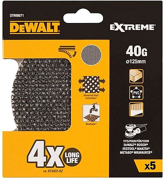 G-84575 : 84575 S.OF. PACOTE 5 LIXAS DE MALHA Ø125mm GRÃO: 40 PARA LIXADEIRAS ROTORBITAIS DTM8671-QZ DEWALT