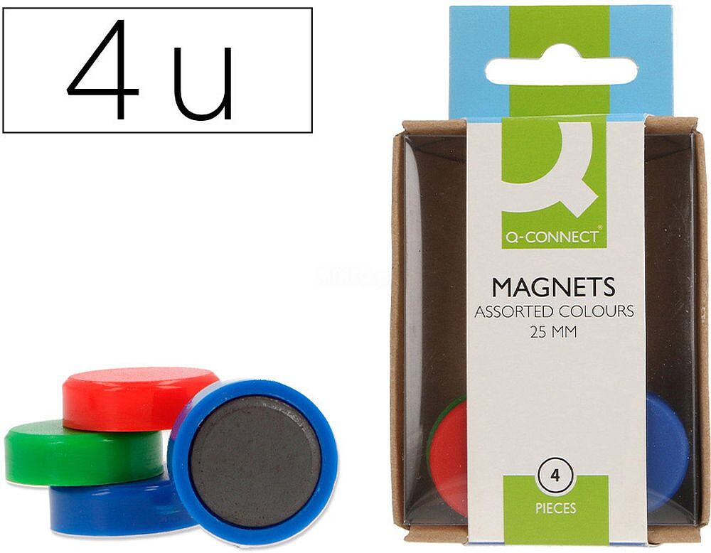 Iman de sinalizacao q-connect ideal para quadros magneticos 25 mm cores sortidas caixa de 4 unidades KF02041