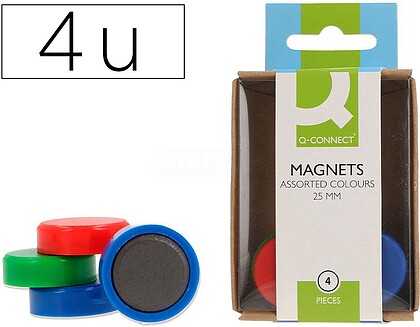 KF02041 : Iman de sinalizacao q-connect ideal para quadros magneticos 25 mm cores sortidas caixa de 4 unidades