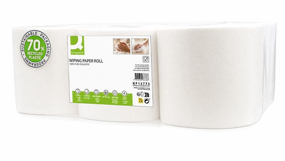 Papel toalha q-connect celulose virgem 17 g 2 folhas 192 mm x 143 m pacote de 6 rolos KF13773