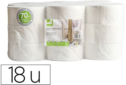 Papel higiénico q-connect jumbo industrial celulose virgem 15,5 g 2 folhas 87 mm x 125 m pacote de 18 rolos KF13774