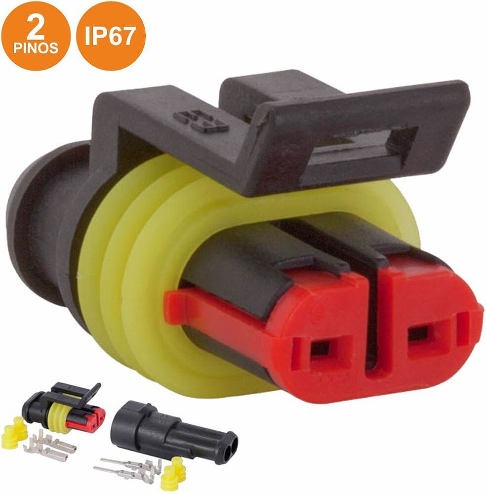 Ficha Automativa Amp 2 Pinos Superseal 1.5 C/ Terminais IP67 G-WTWSS2X2