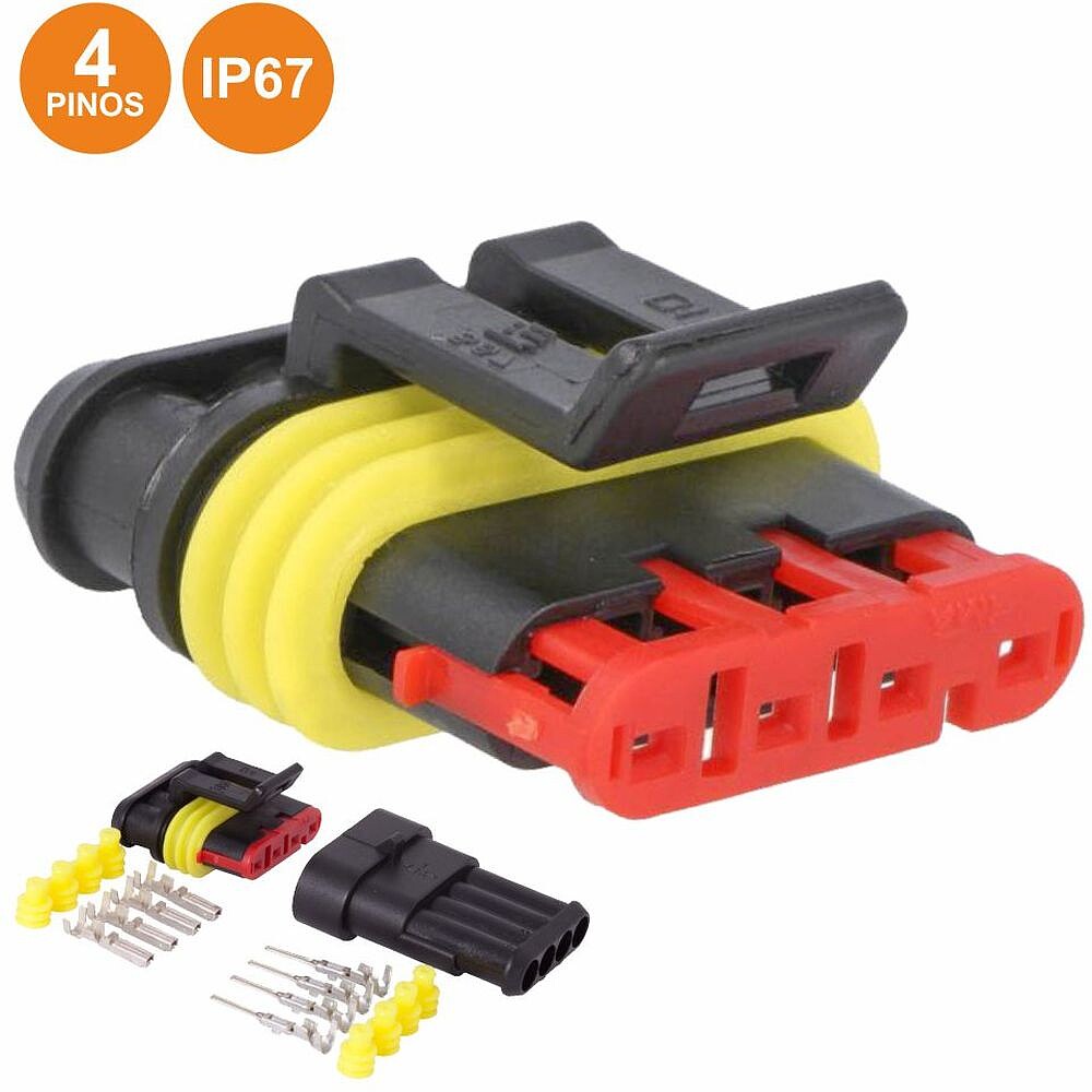 Ficha Automativa Amp 4 Pinos Superseal 1.5 C/ Terminais IP67 G-WTWSS4X4