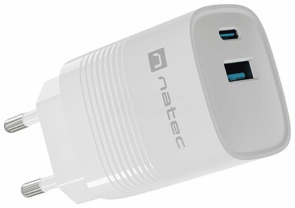 NUC-2140 : CARREGADOR NATEC RIBERA GAN 30W PD3.0 QC3.0 1XUSB-A + 1XUSB-C BRANCO
