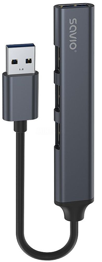 Hub USB(A) - 3 X USB(A) 2.0 + 1 X USB(A) 3.2 USB 3.1 Gen 1/NEGRO Y GRIS/ALUMINIO/5 Gbps SAVAK-70