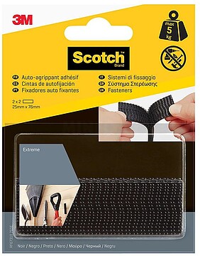 Pacote Scotch Extreme de 2 Fechos Adesivos Reposicionáveis - 25x75mm - Cor Preta
