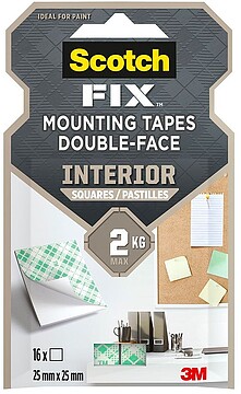 SC7100263584 Pacote Scotch-Fix de 16 Quadrados Adesivos Dupla Face para Interior - 25 mm x 25 mm - Cor Branca