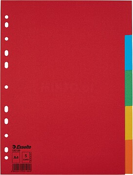 es100199 : Separador cartão 150 gr 5 pestanas. A4 : multicor : venda multiplos 20 uni