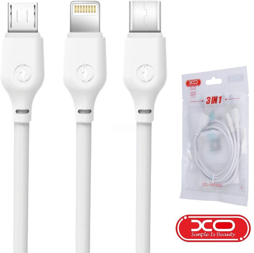 Cabo USB-A 2.0 Macho/ Micro USB USB-C Lightning 1M Branco XO XONB103WH