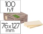 Bloco de notas adesivas q-connect 76x127 mm 100% papel reciclado amarelo caixa de cartao KF17322