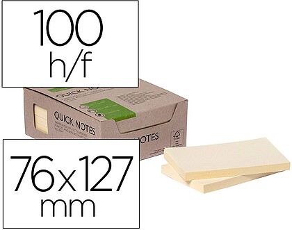 KF17322 : Bloco de notas adesivas q-connect 76x127 mm 100% papel reciclado amarelo caixa de cartao